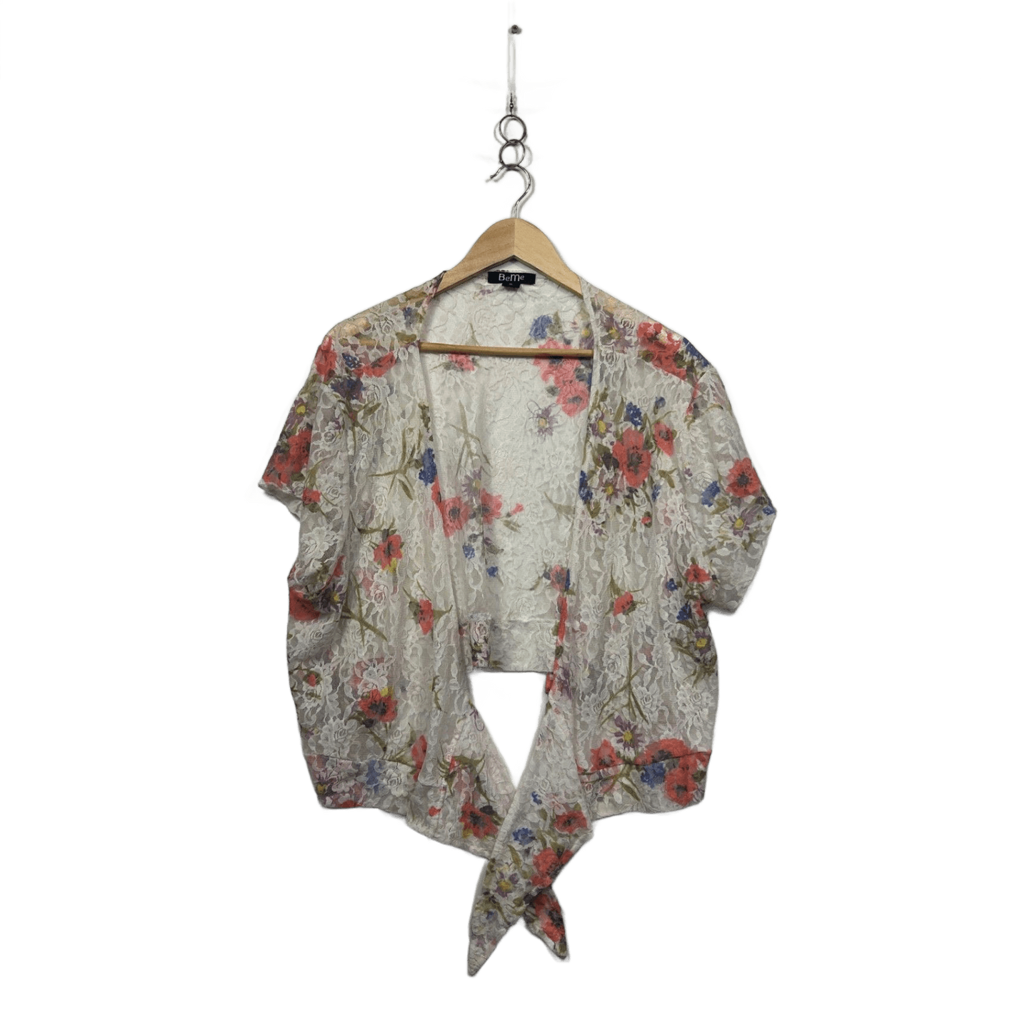Beme Womens  Multicoloured Open Front Floral Lace Kimono Top Cardigan Size XL