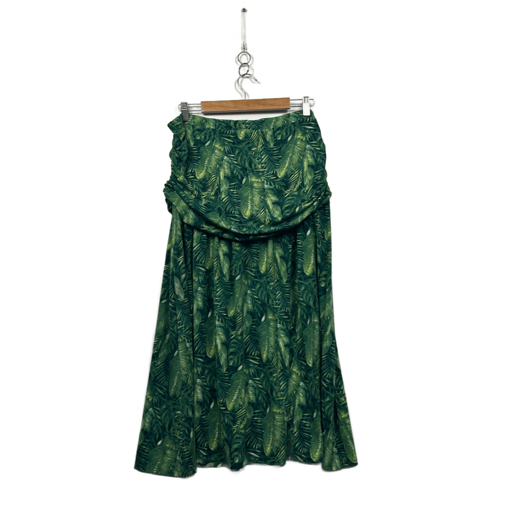 Capture Womens Green Long Leaf Print Stretch Maxi Skirt Size 18