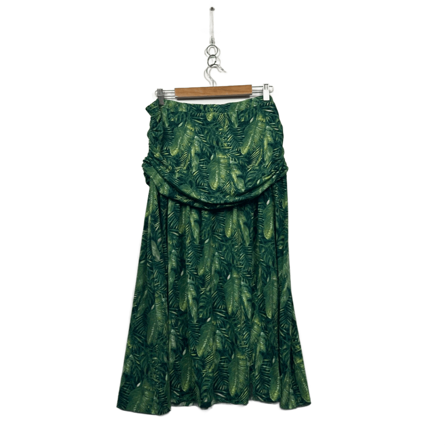 Capture Womens Green Long Leaf Print Stretch Maxi Skirt Size 18