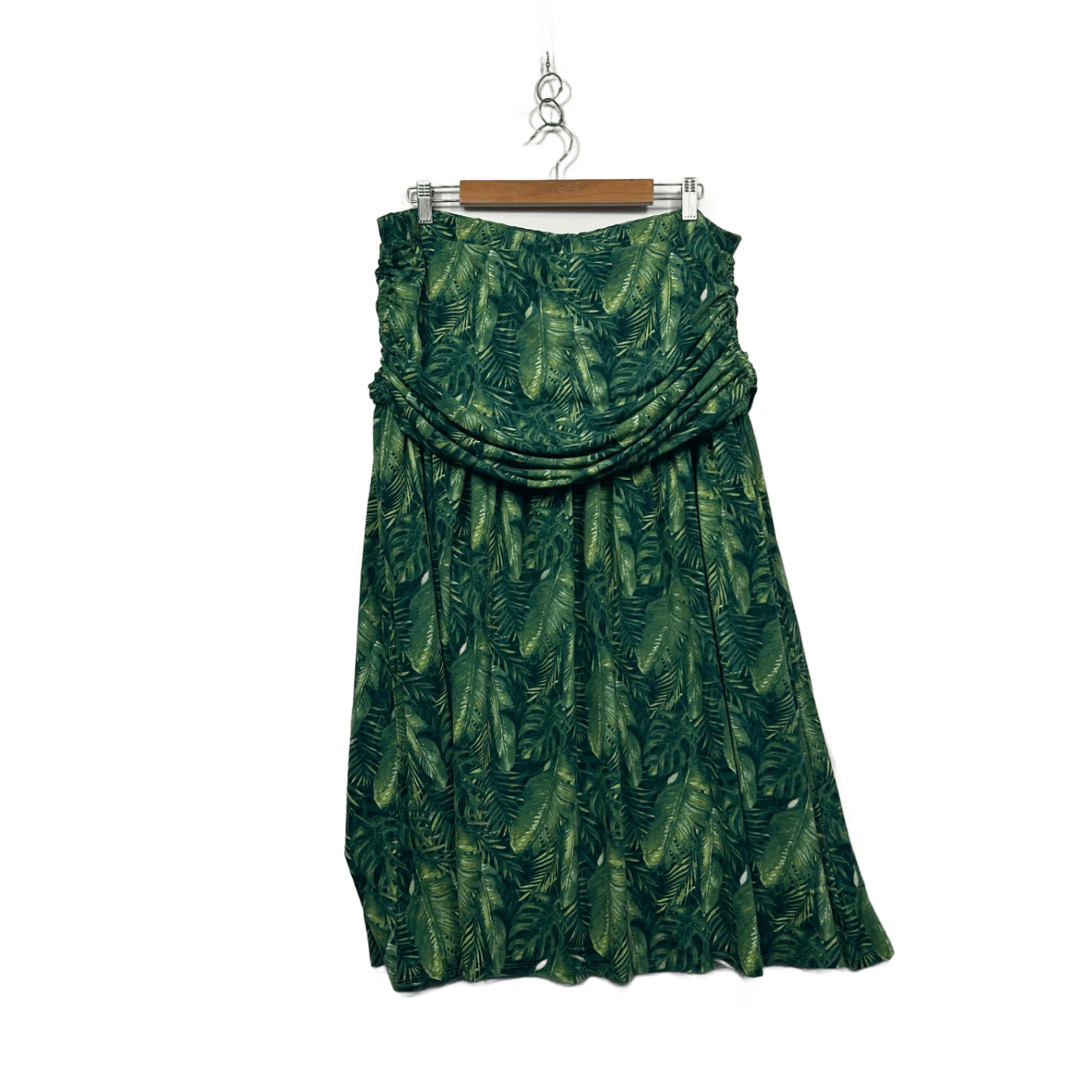 Capture Womens Green Long Leaf Print Stretch Maxi Skirt Size 18