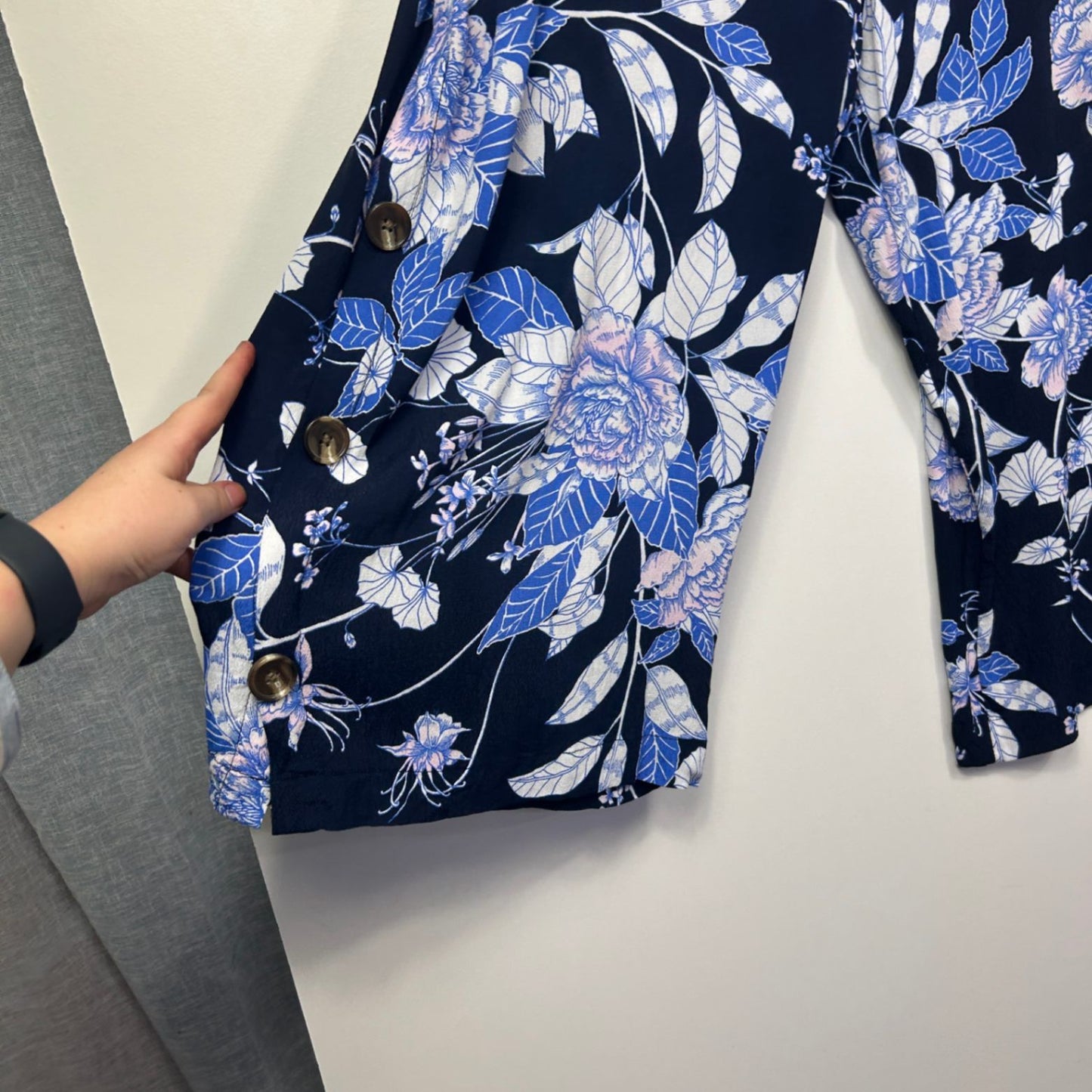 Katies Blue Floral Wide Leg Cropped Trousers Pants Size 18