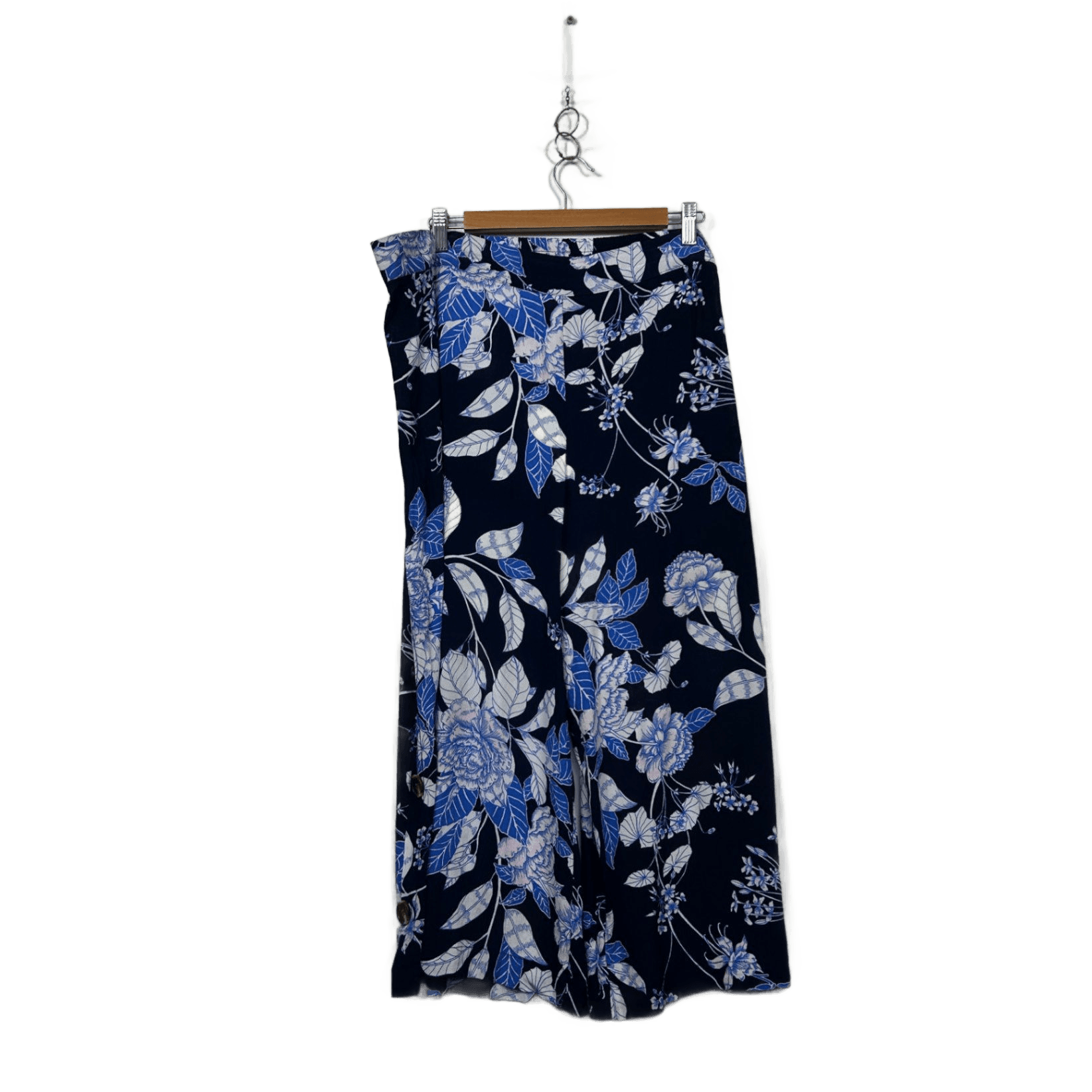 Katies Blue Floral Wide Leg Cropped Trousers Pants Size 18