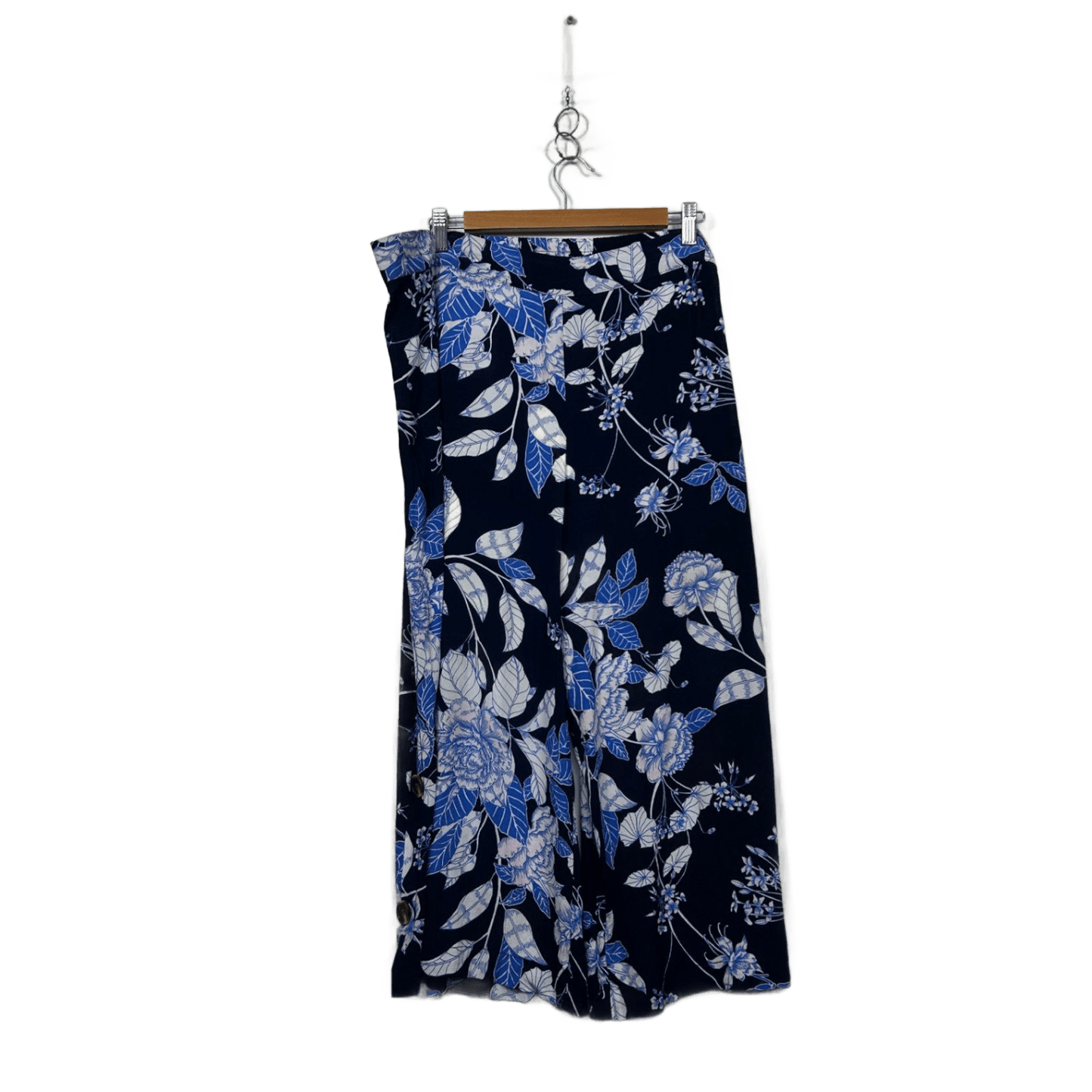 Katies Blue Floral Wide Leg Cropped Trousers Pants Size 18