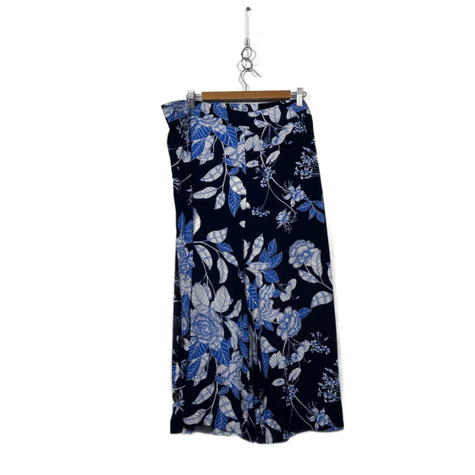 Katies Blue Floral Wide Leg Cropped Trousers Pants Size 18