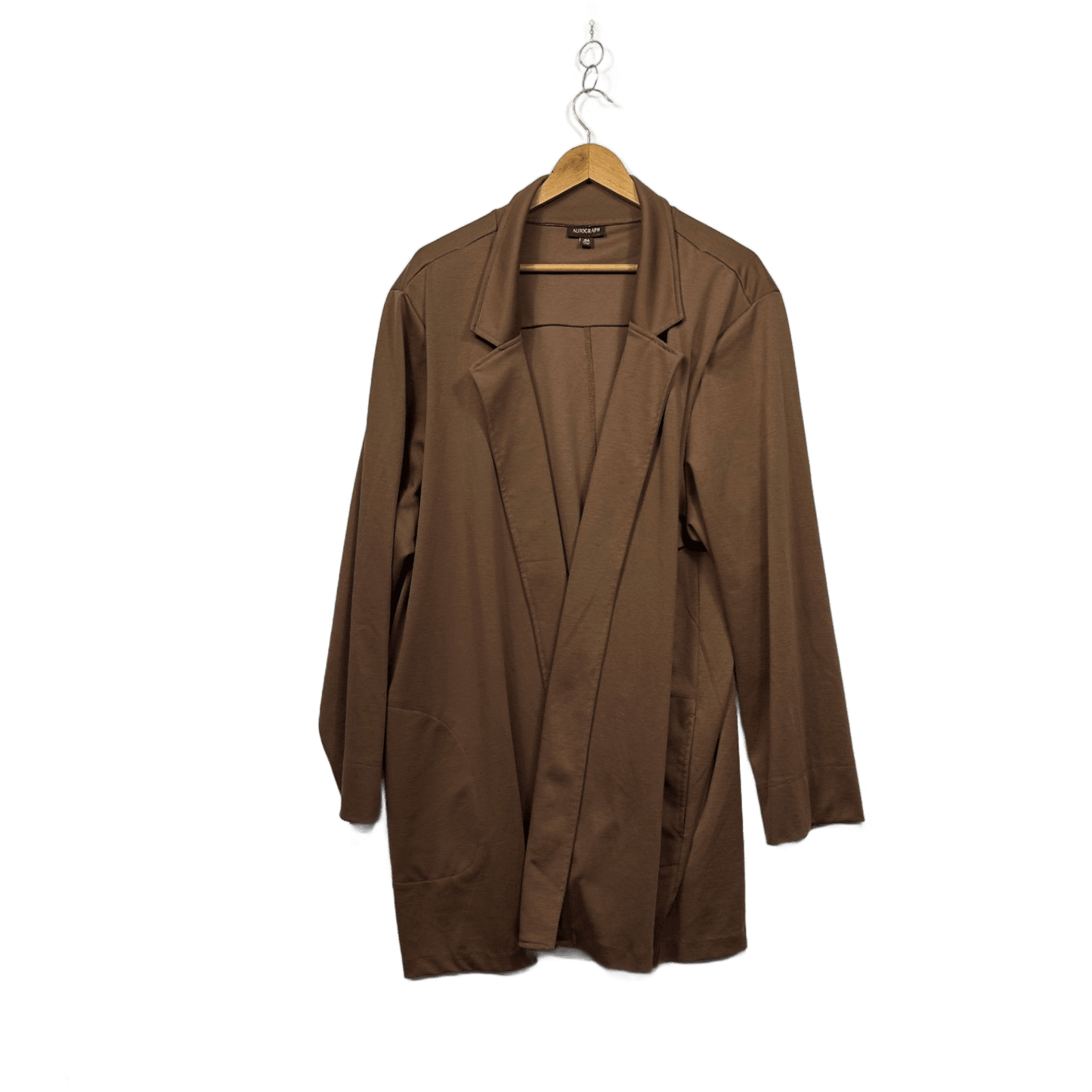 Autograph Brown Open Front Longline Jacket Pockets Size 26