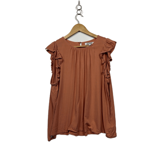 Preview Peach Viscose Short Sleeve Round Neck Ruffle Blouse Top Size 20