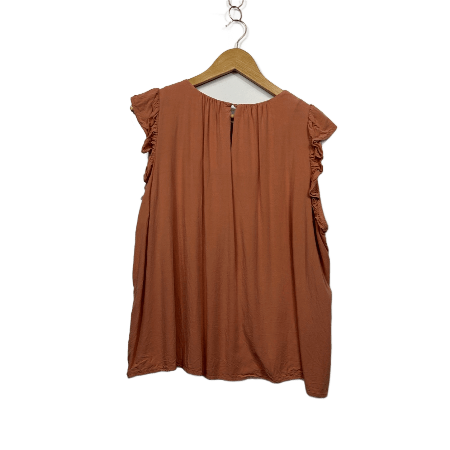 Preview Peach Viscose Short Sleeve Round Neck Ruffle Blouse Top Size 20