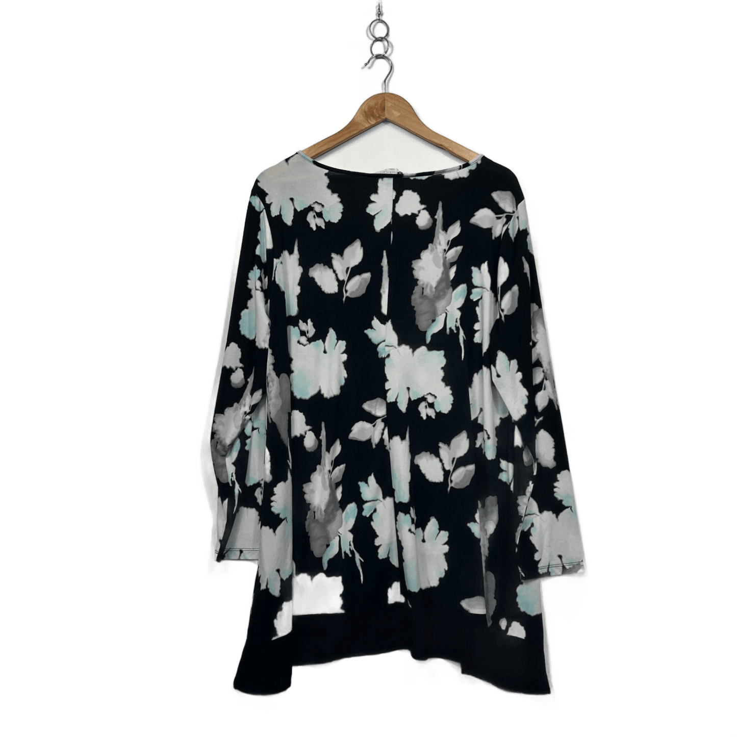Rockmans Womens Black White Long Sleeve Floral V Neck Tunic Blouse Size 2XL