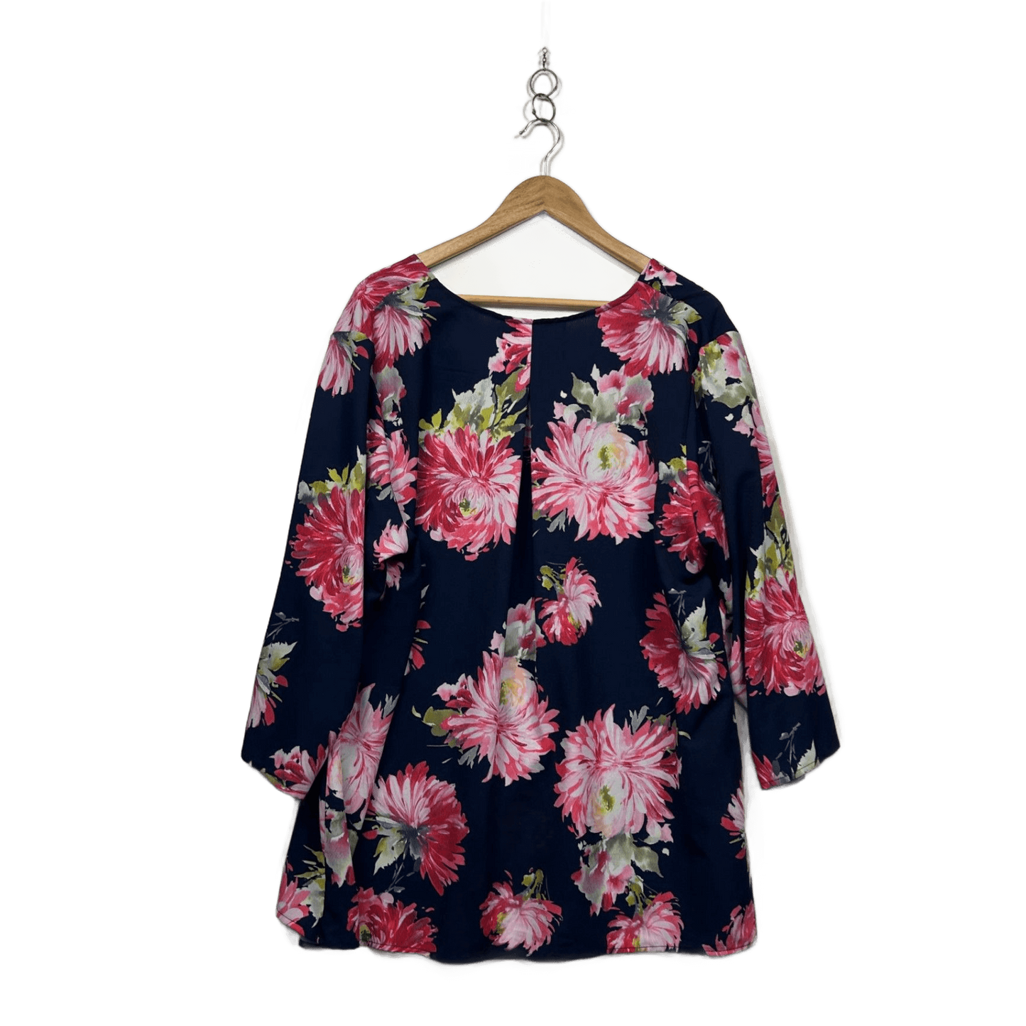 Sara Womens Navy Multicoloured Floral V Neck Tunic Top Blouse Size 24
