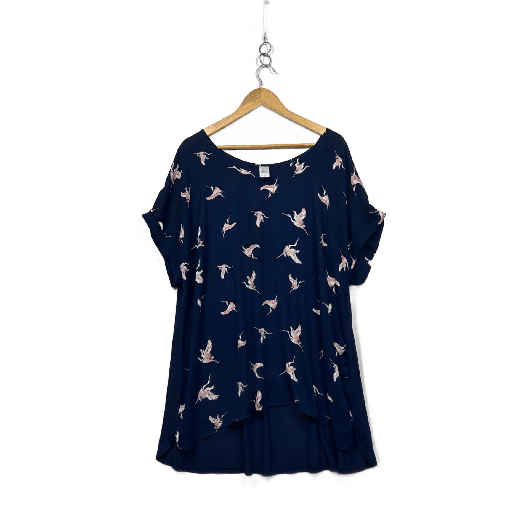 Alexia Navy Short Sleeve Round Neck Bird Print Tunic Top Size 18