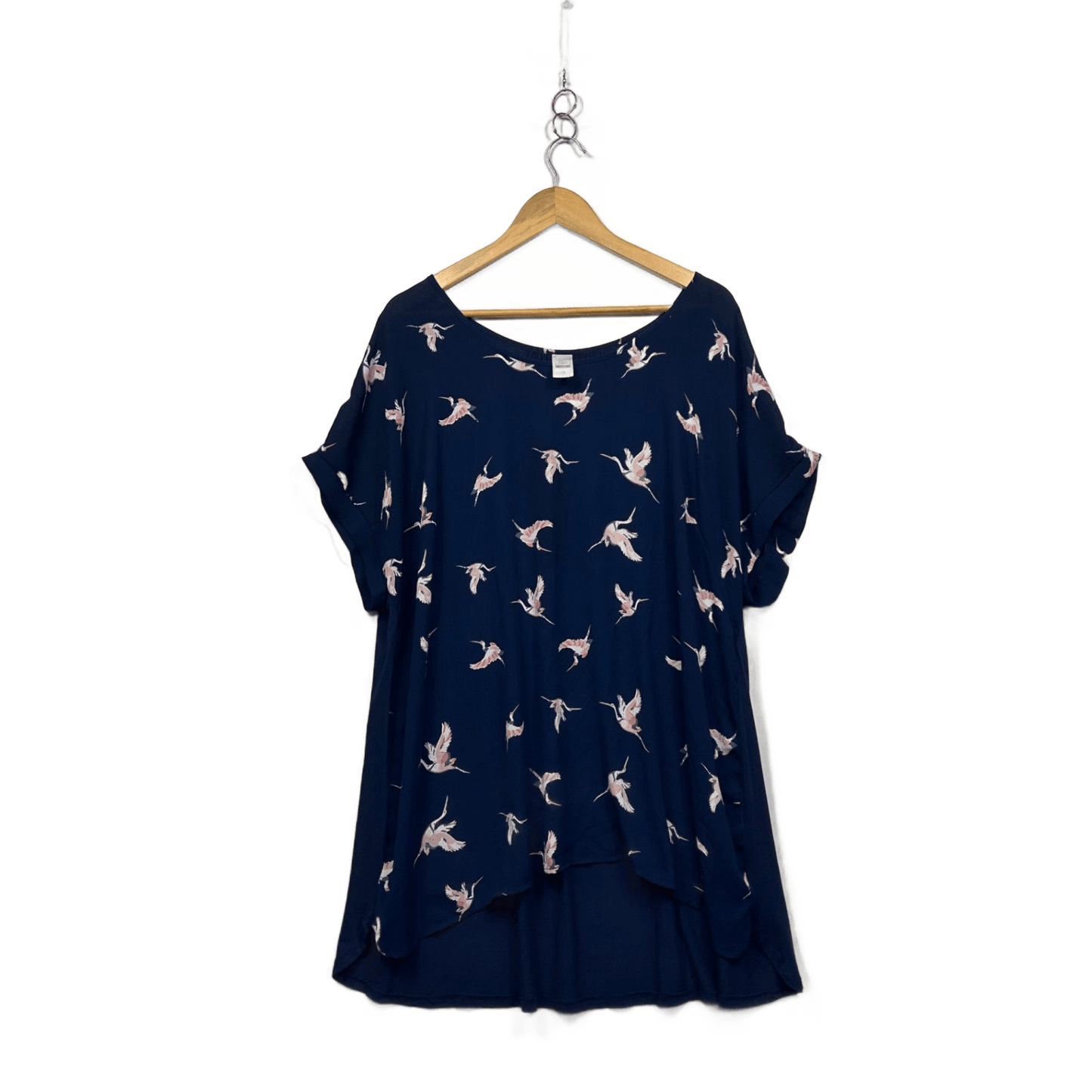 Alexia Navy Short Sleeve Round Neck Bird Print Tunic Top Size 18