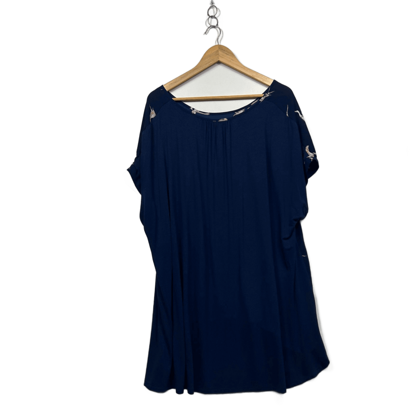 Alexia Navy Short Sleeve Round Neck Bird Print Tunic Top Size 18