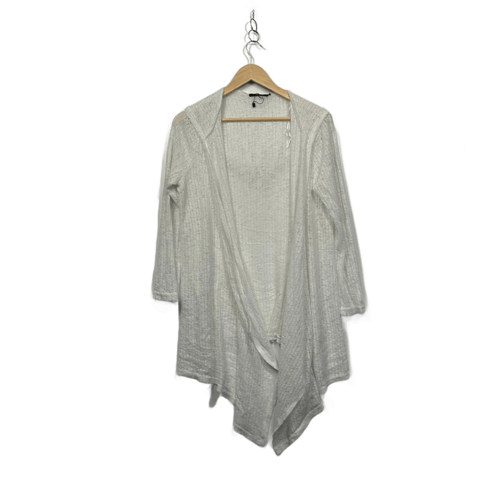 Miss Valley White Long Sleeve Open Front Drape Cardigan Size L