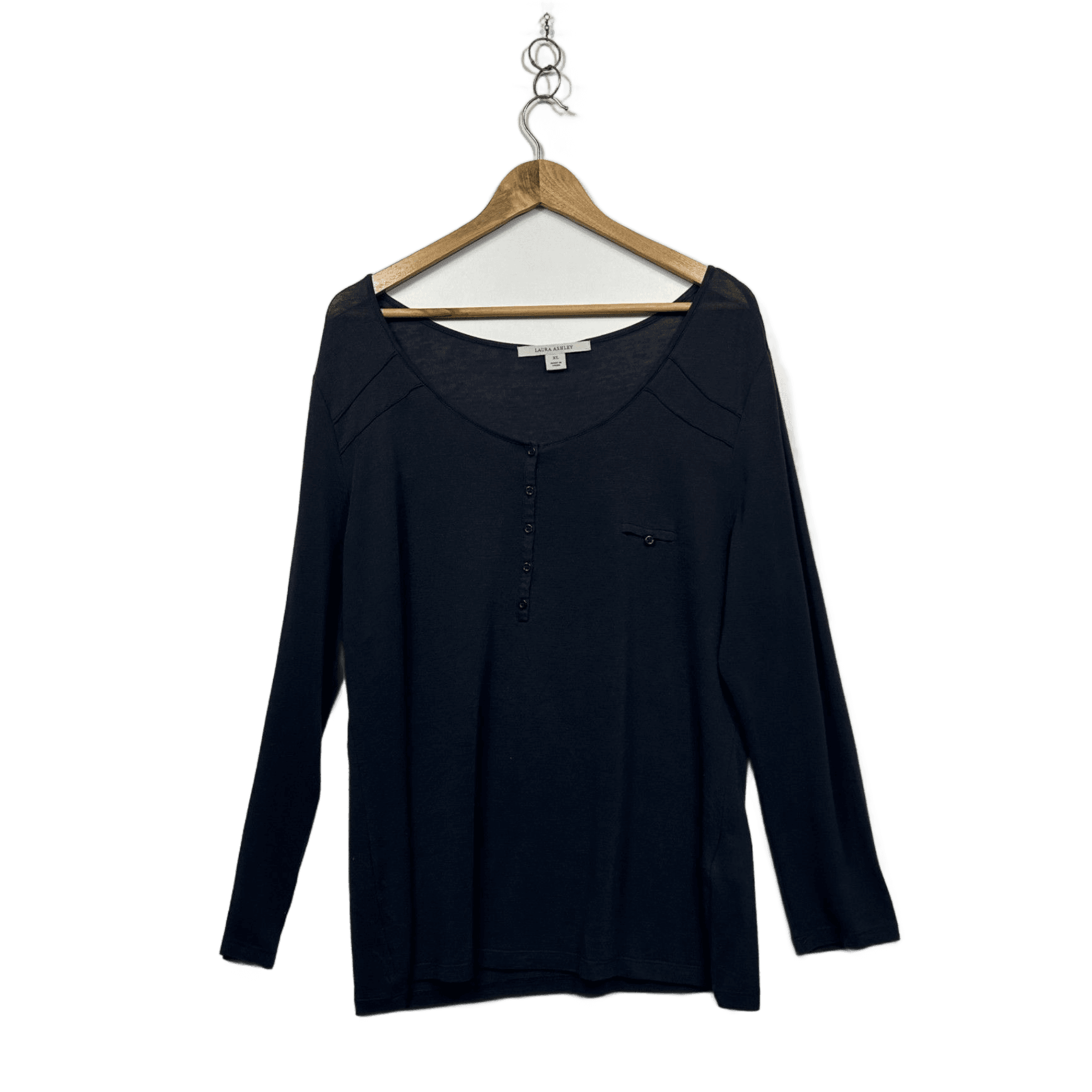 Laura Ashley Womens Navy Blue Viscose Blend Henley Blouse Top Size XL