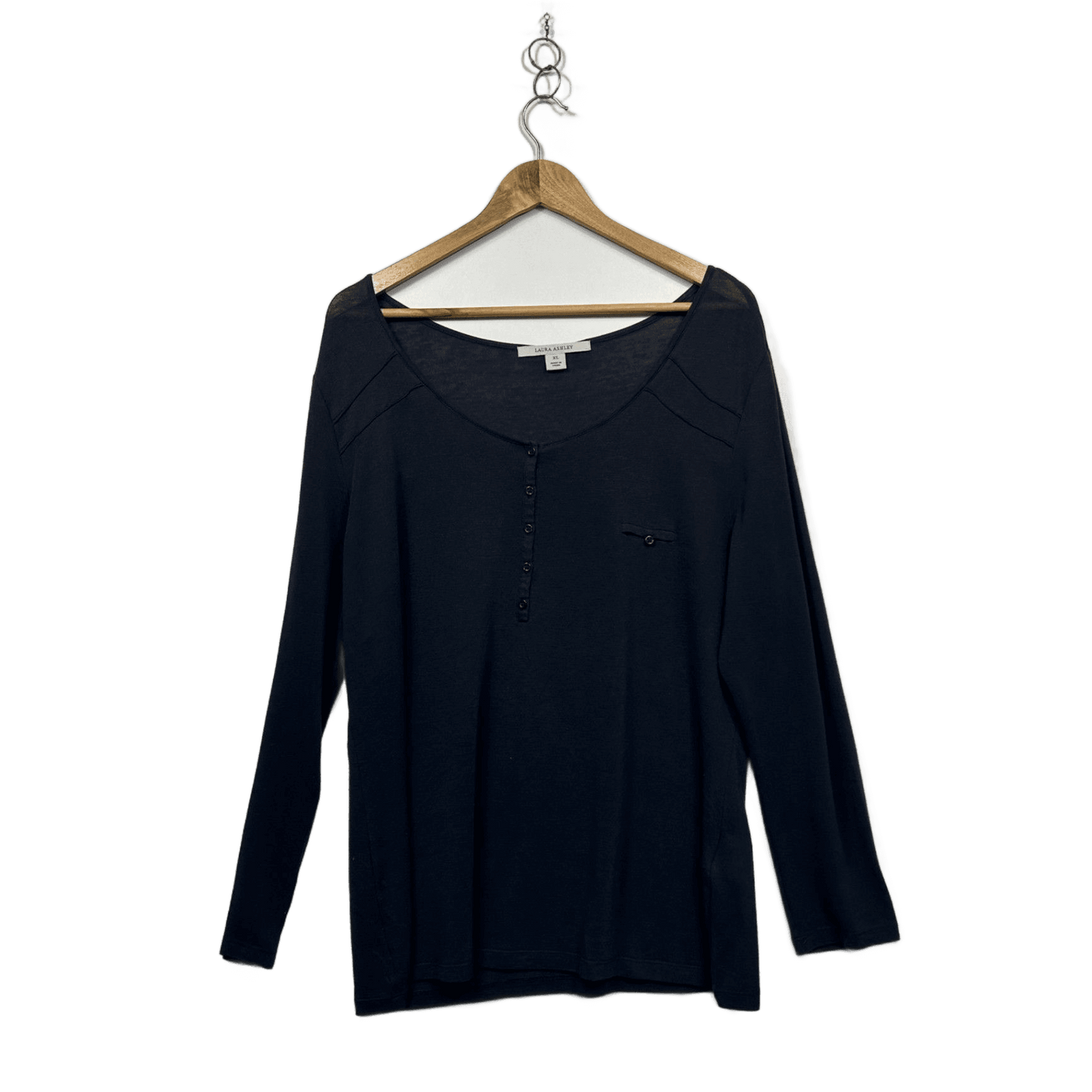 Laura Ashley Womens Navy Blue Viscose Blend Henley Blouse Top Size XL