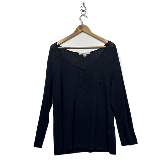Laura Ashley Womens Navy Blue Viscose Blend Henley Blouse Top Size XL