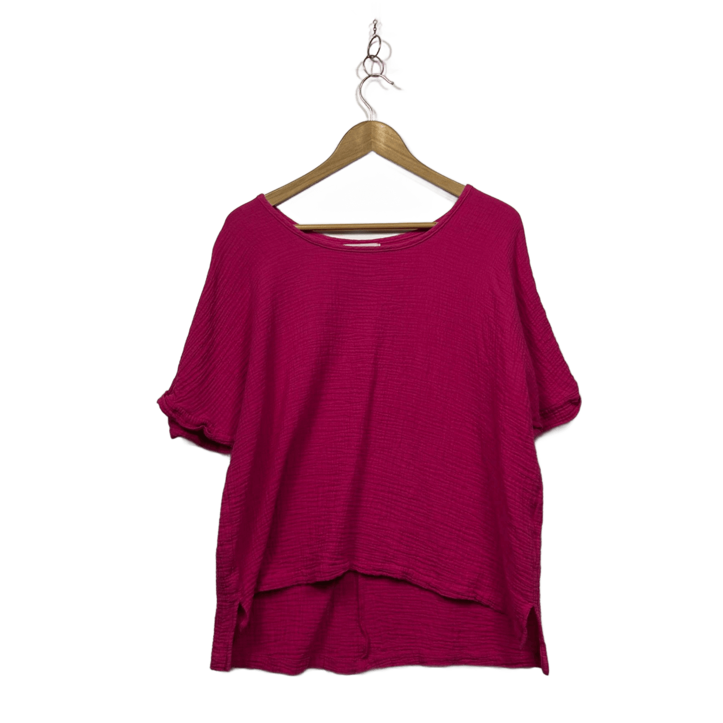 Freez Womens Pink Cotton Short Sleeve Round Neck Boxy Top Blouse Size XL