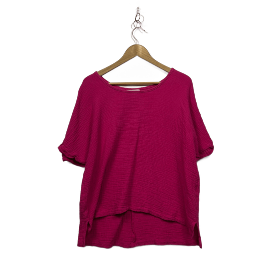 Freez Womens Pink Cotton Short Sleeve Round Neck Boxy Top Blouse Size XL