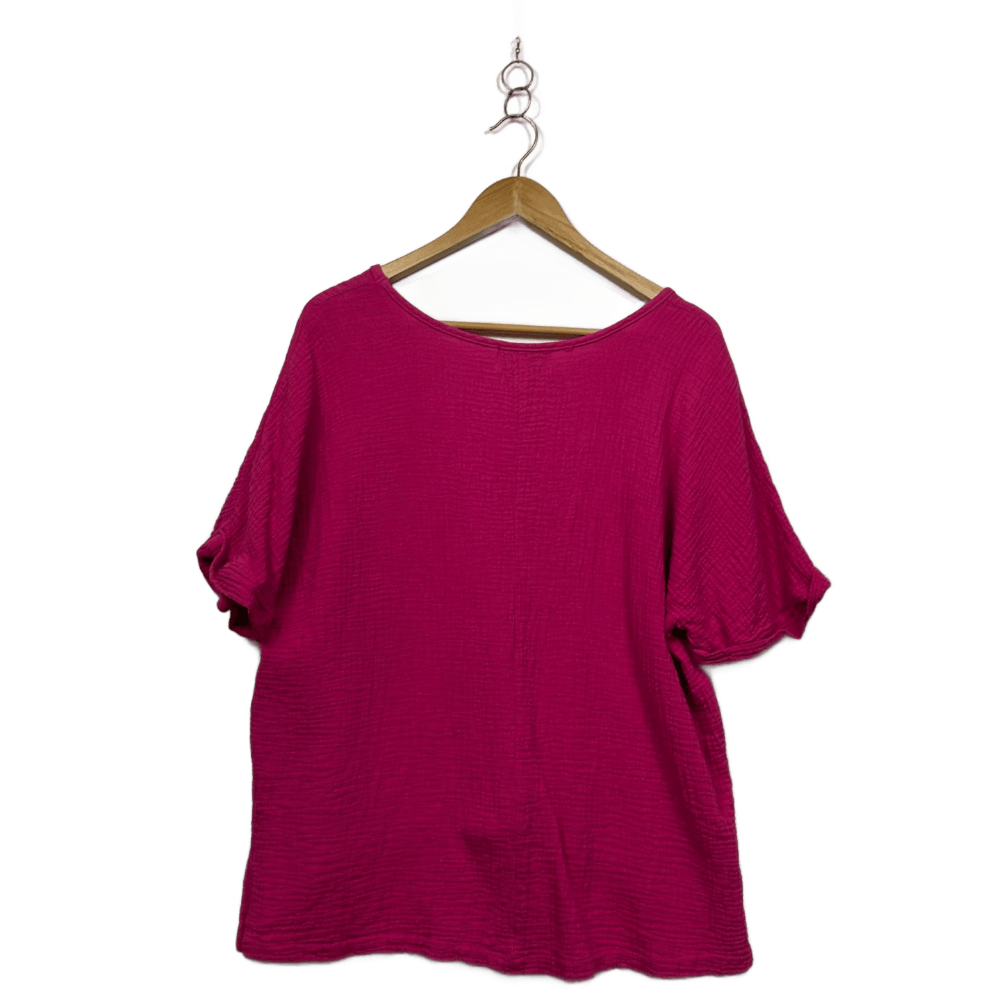 Freez Womens Pink Cotton Short Sleeve Round Neck Boxy Top Blouse Size XL