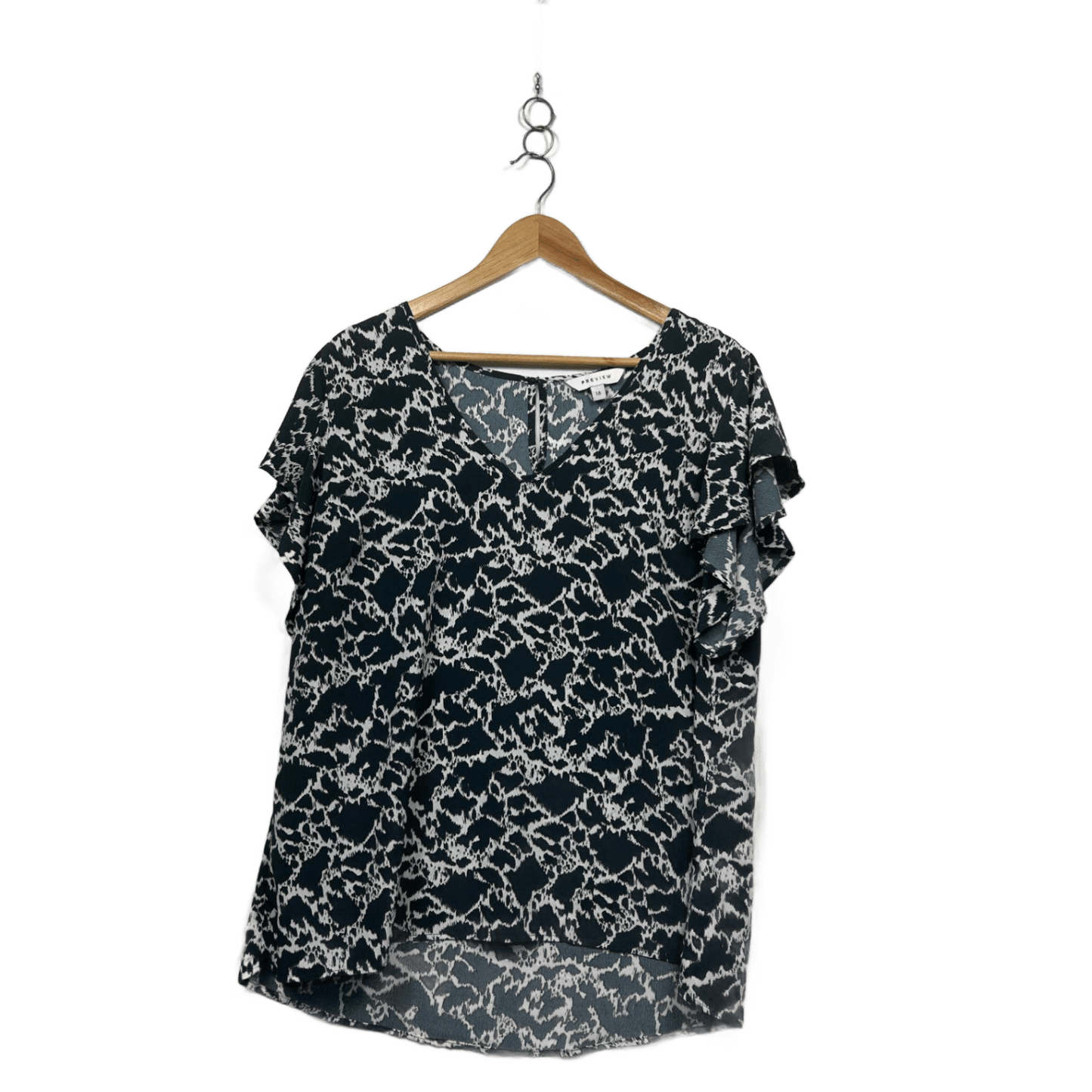 Preview Womens Black White Short Sleeve Top Blouse Size 18