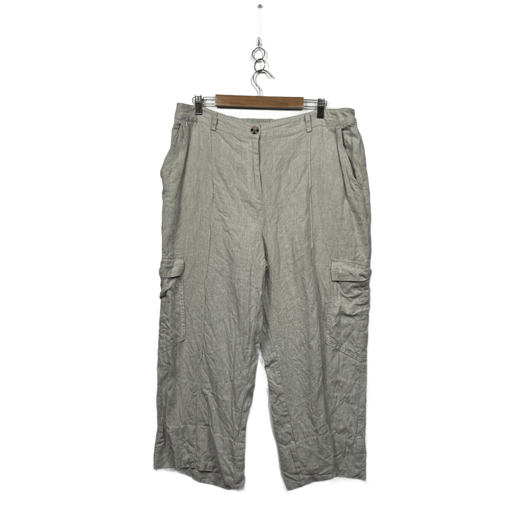 Target Woman Linen Blend Grey Pockets Cargo Pants Trousers Size 18