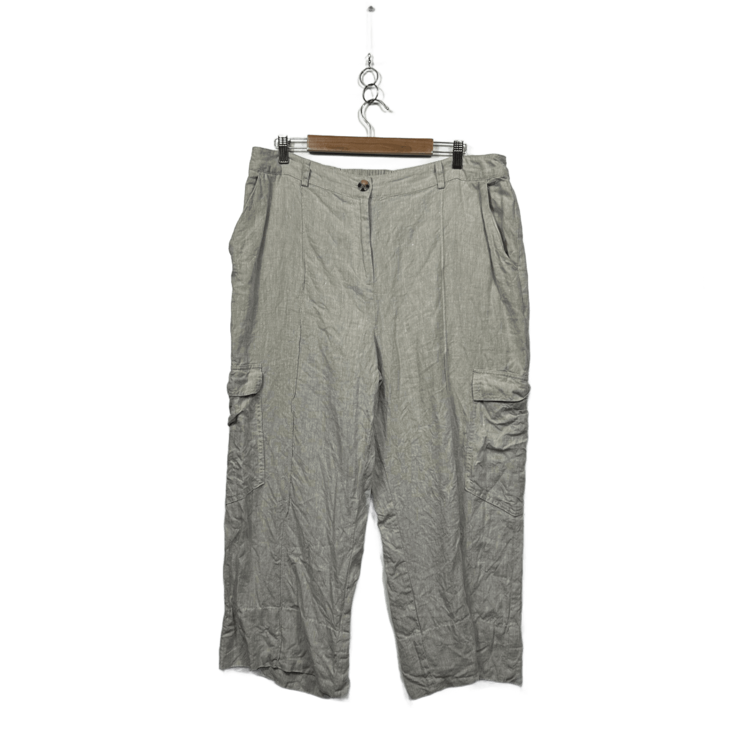 Target Woman Linen Blend Grey Pockets Cargo Pants Trousers Size 18