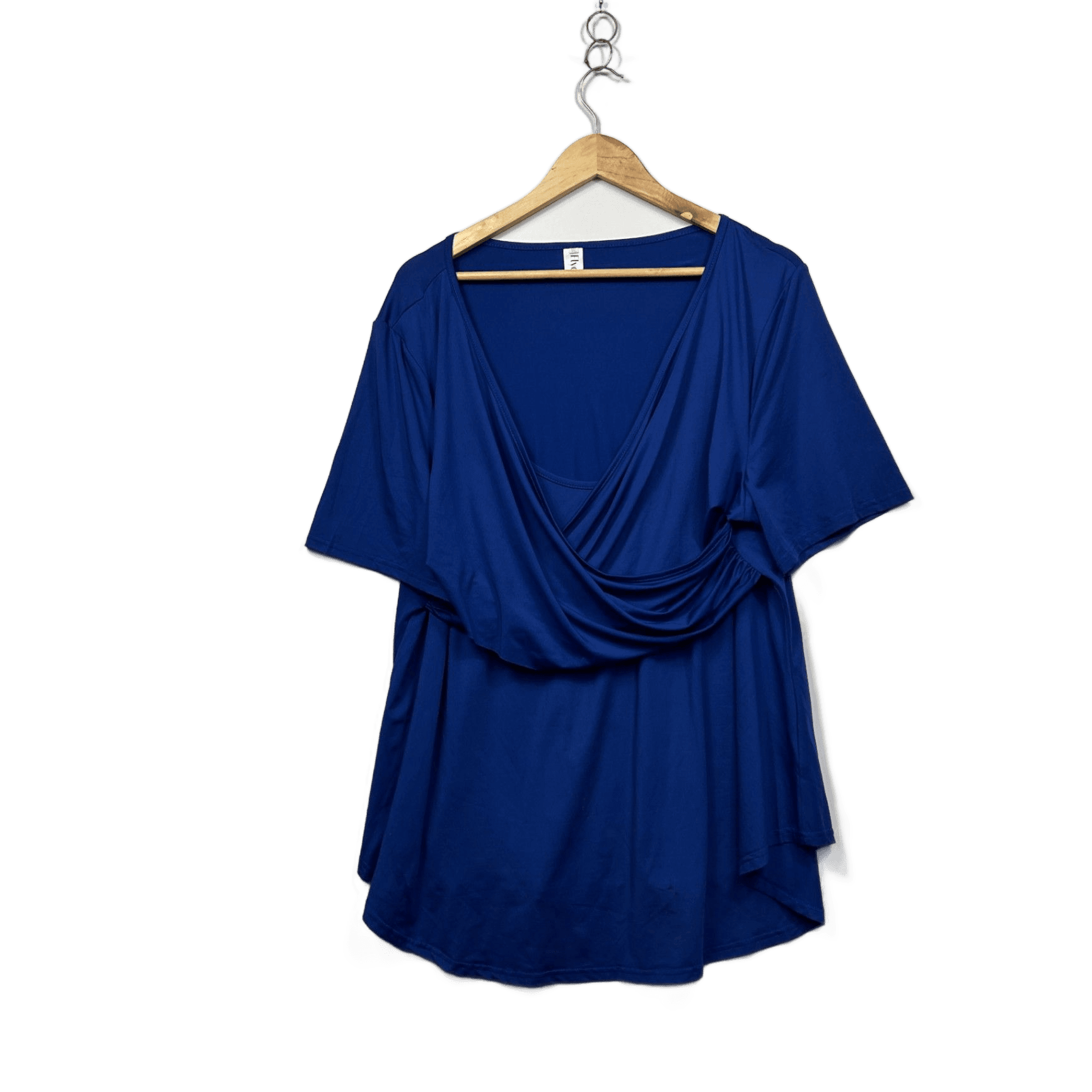 Flycurvy Womens Royal Blue Short Sleeve Drape Front Top Blouse Size 2XL