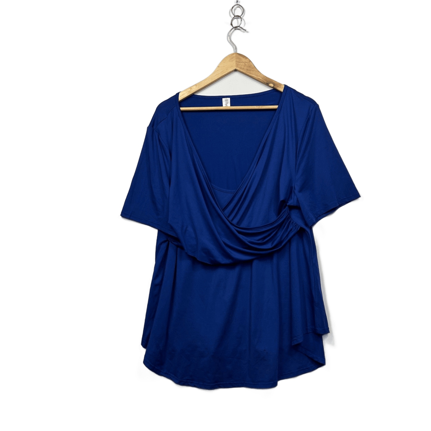 Flycurvy Womens Royal Blue Short Sleeve Drape Front Top Blouse Size 2XL