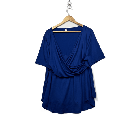 Flycurvy Womens Royal Blue Short Sleeve Drape Front Top Blouse Size 2XL