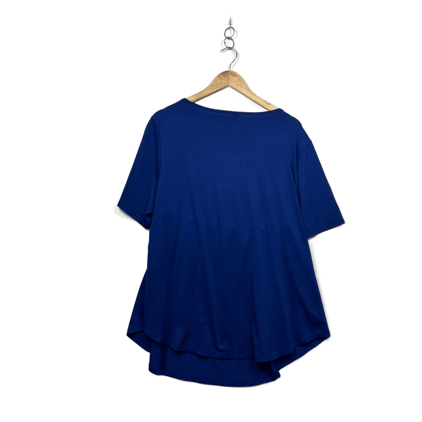 Flycurvy Womens Royal Blue Short Sleeve Drape Front Top Blouse Size 2XL