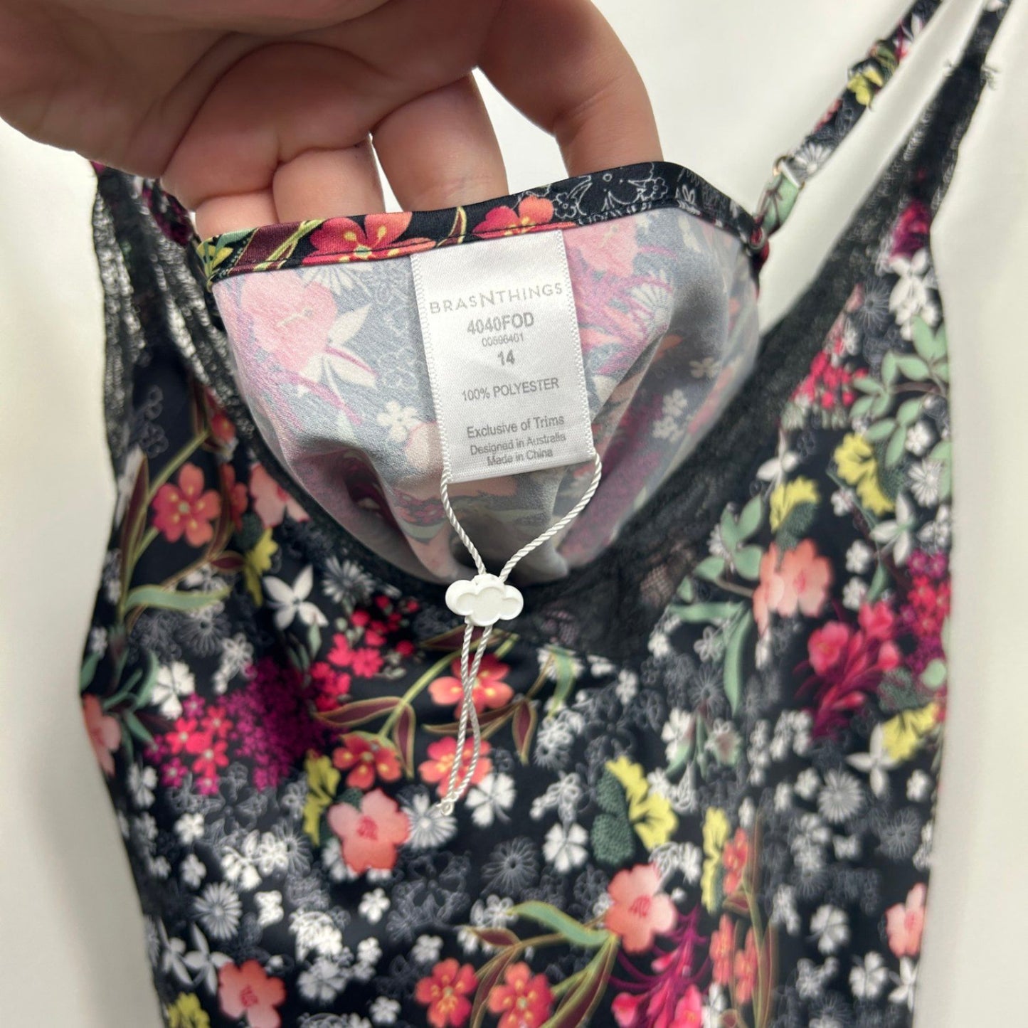 Bras & Things Nightdress Size 14 Womens Floral Black Lace Trim