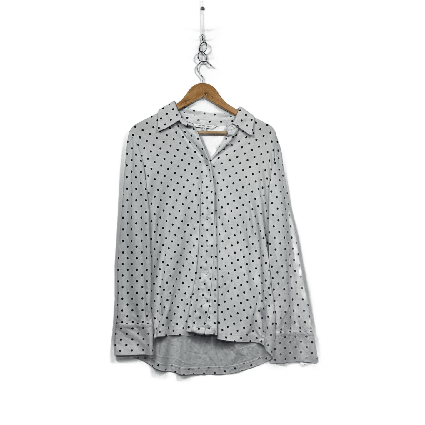 Sportscraft White Black Long Sleeve Button-up Shirt Blouse Size XL