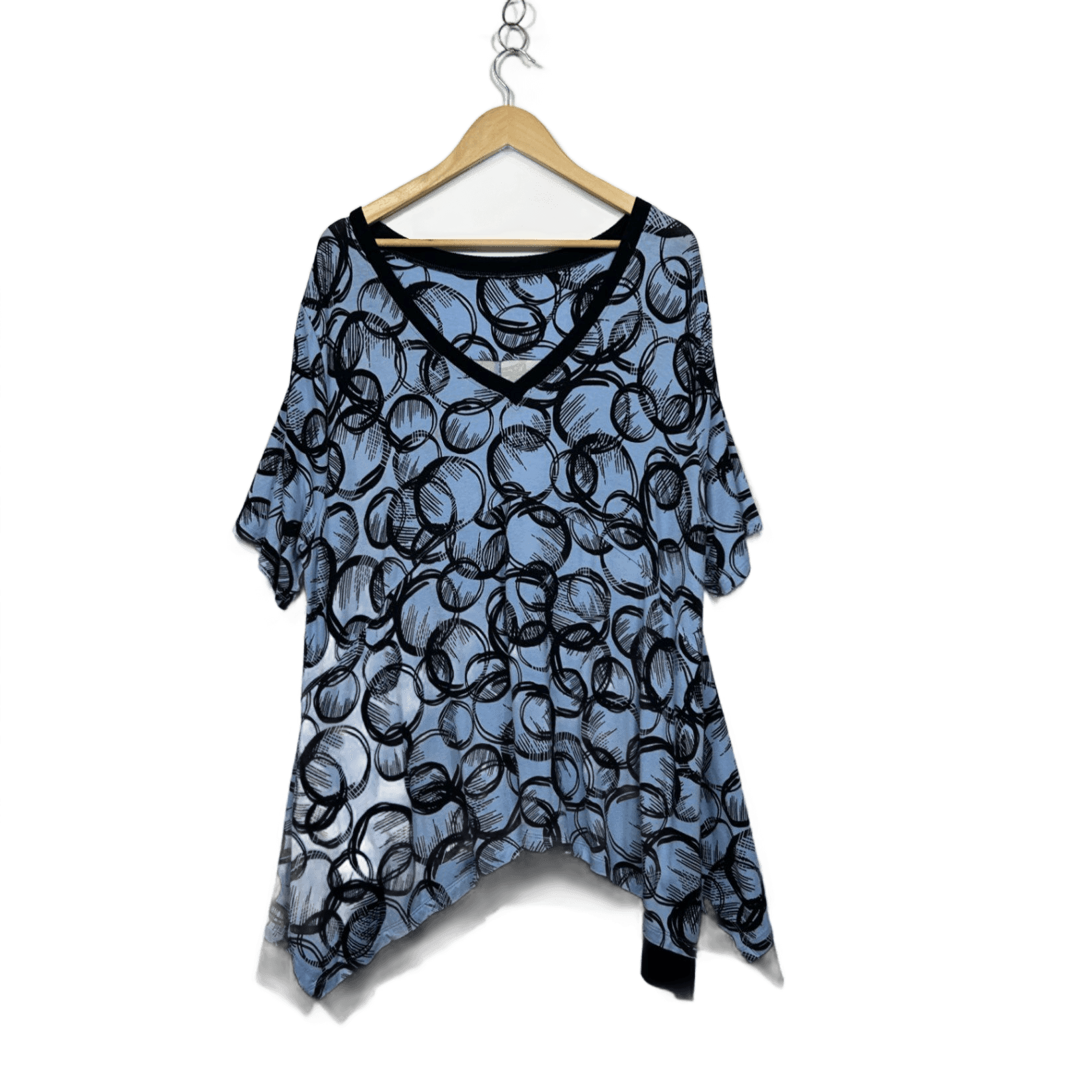 Taking Shape Blue Black Short Sleeve Asymmetric Hems Tunic Top Size 18 - 20