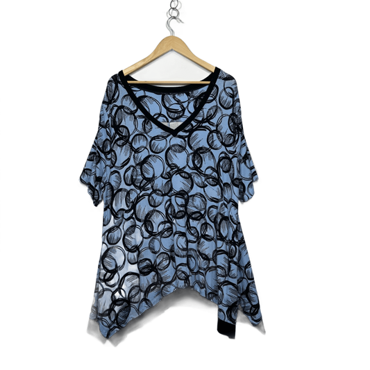 Taking Shape Blue Black Short Sleeve Asymmetric Hems Tunic Top Size 18 - 20