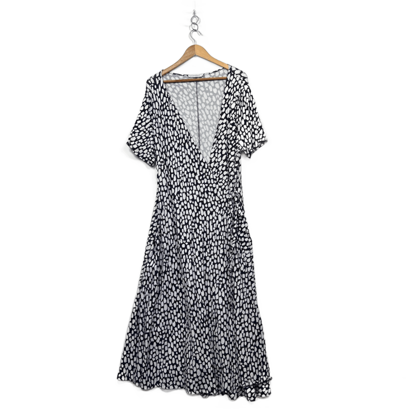 Sportscraft Navy White Short Sleeve Midi V-Neck Wrap Dress Size 22