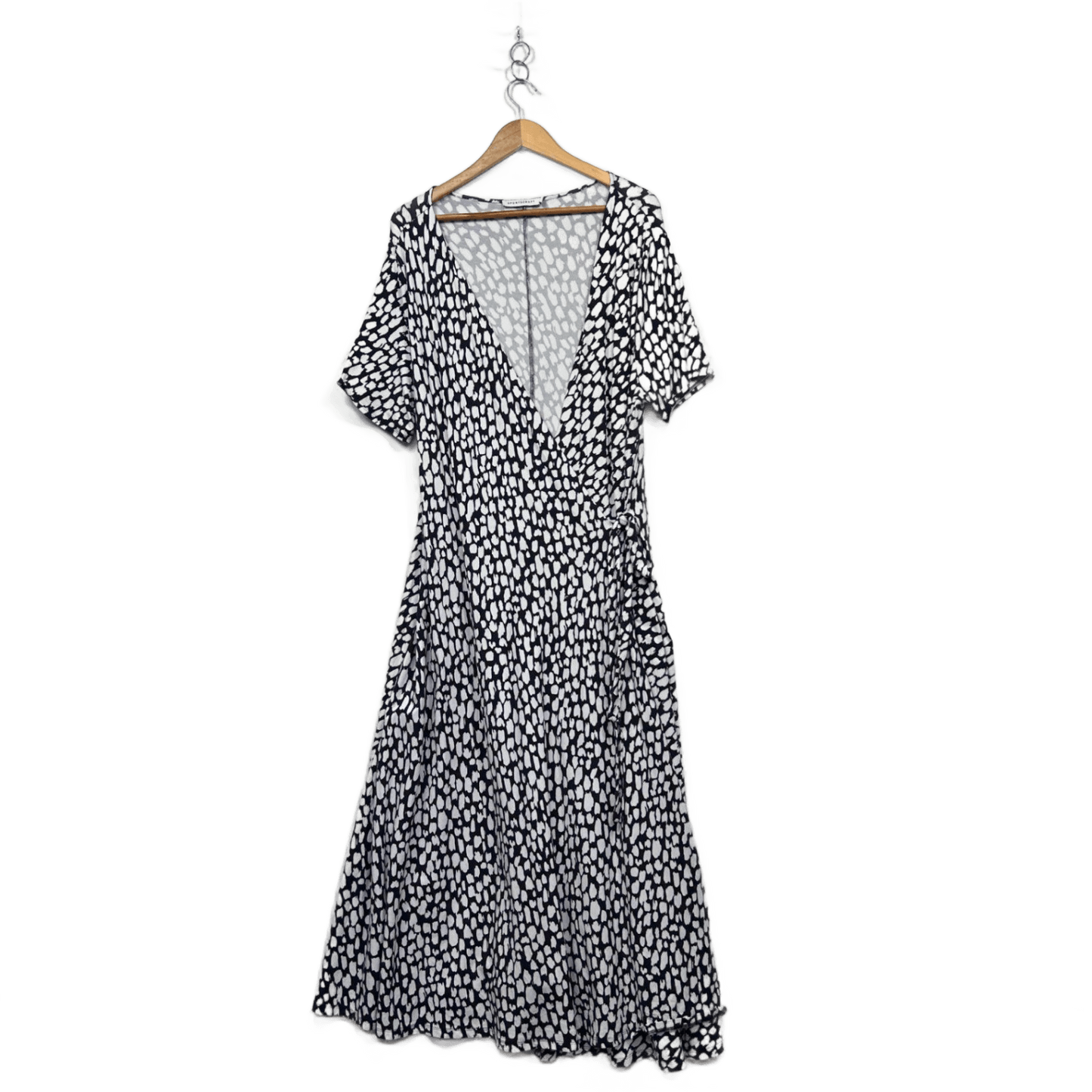 Sportscraft Navy White Short Sleeve Midi V-Neck Wrap Dress Size 22