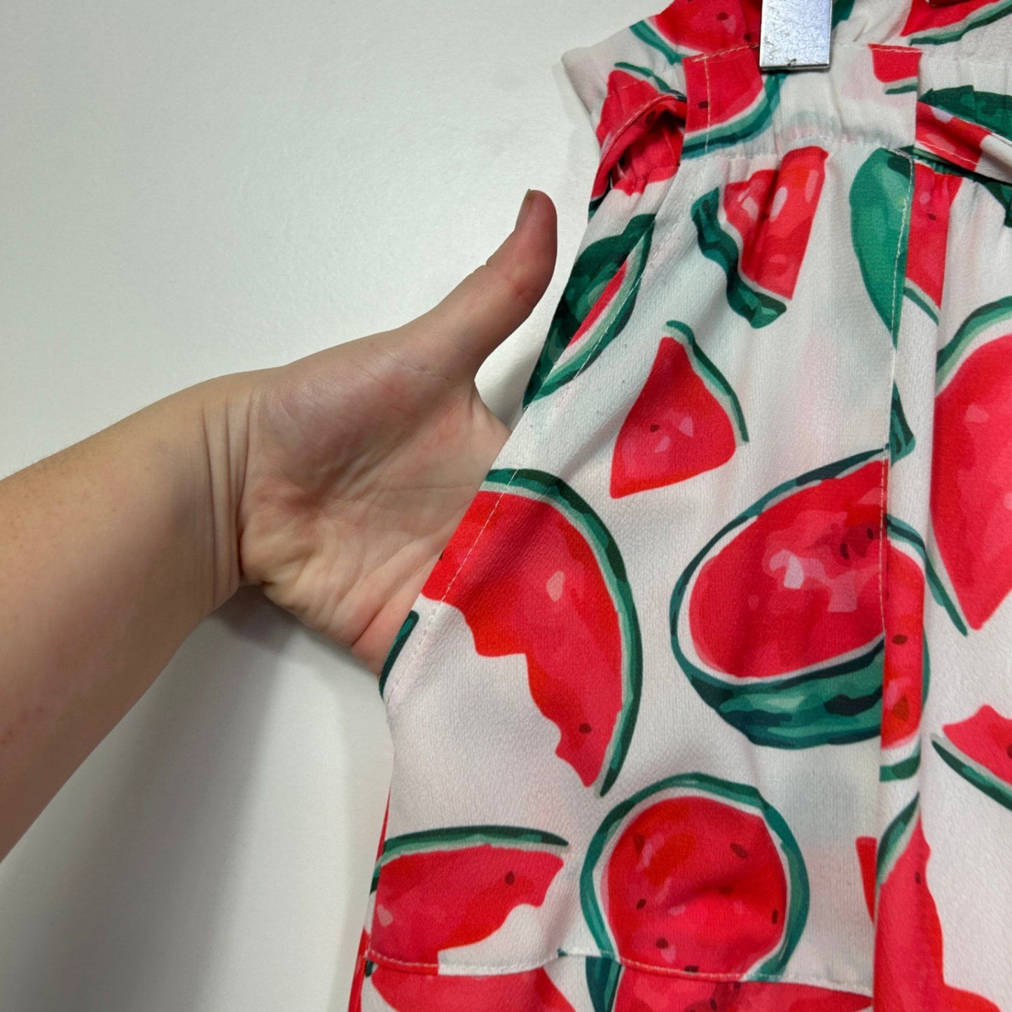 Tulip Watermelon Print White Red Green Elastic Waist Pockets Maxi Skirt Size 16