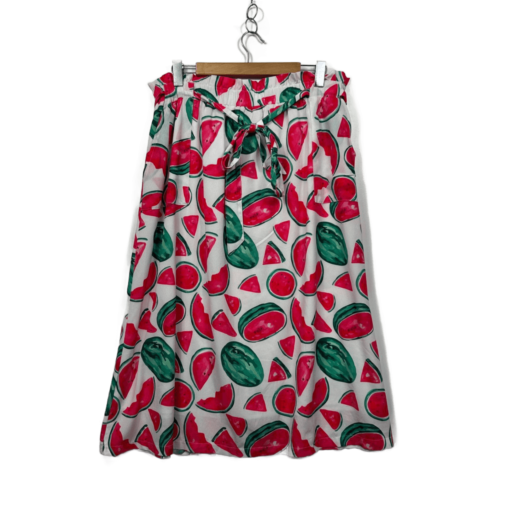 Tulip Watermelon Print White Red Green Elastic Waist Pockets Maxi Skirt Size 16