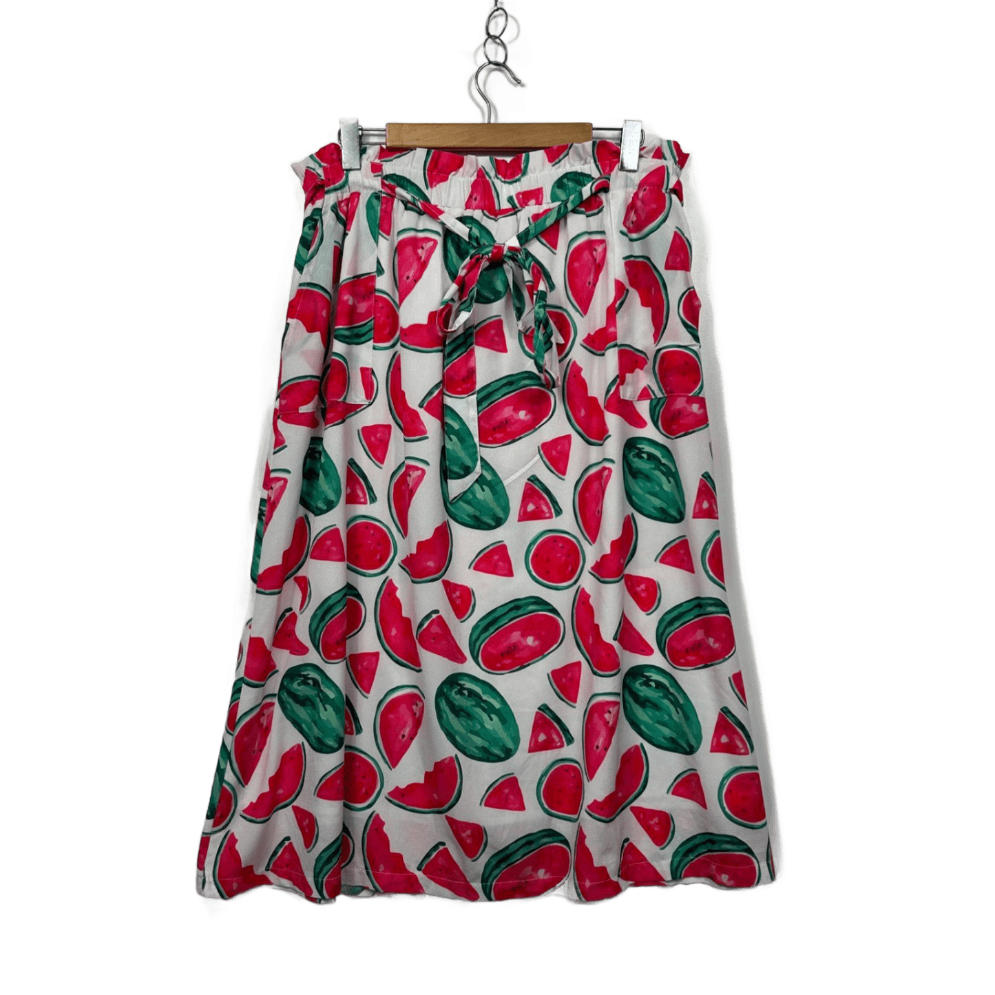 Tulip Watermelon Print White Red Green Elastic Waist Pockets Maxi Skirt Size 16