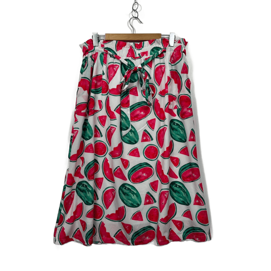 Tulip Watermelon Print White Red Green Elastic Waist Pockets Maxi Skirt Size 16