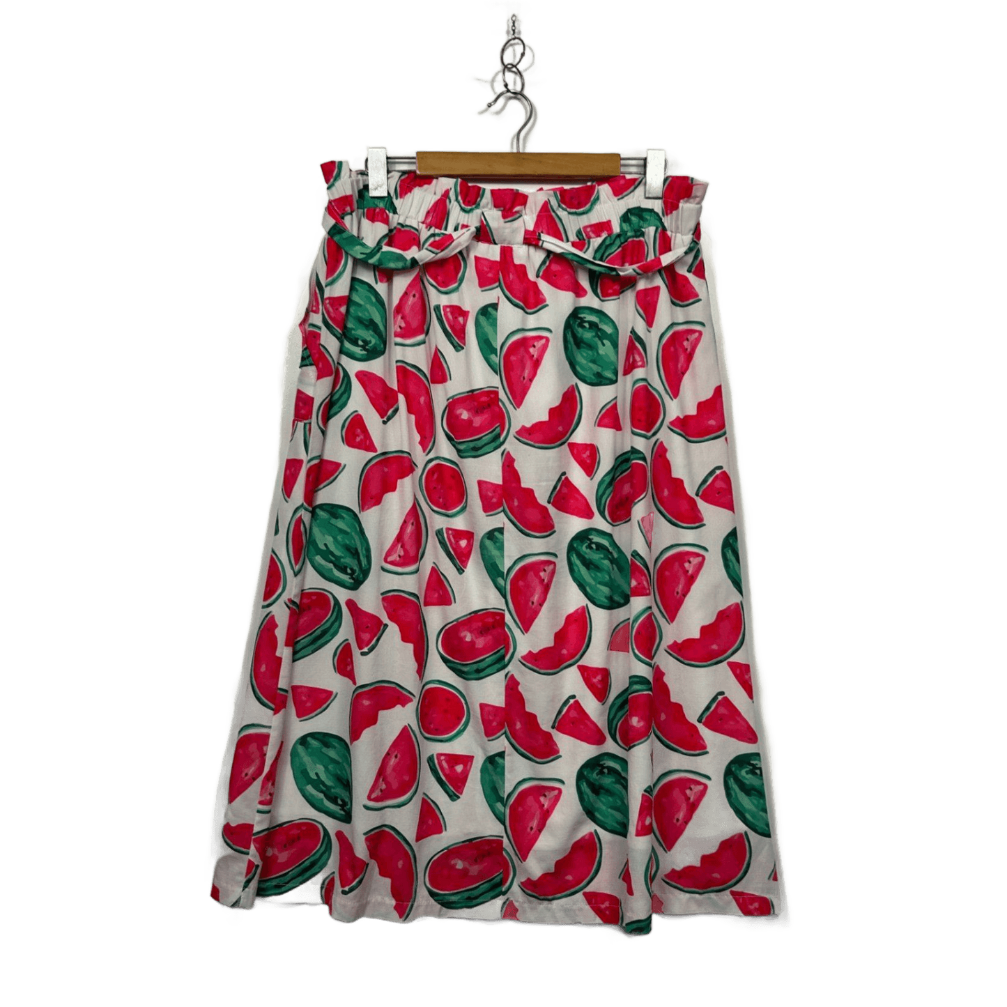 Tulip Watermelon Print White Red Green Elastic Waist Pockets Maxi Skirt Size 16