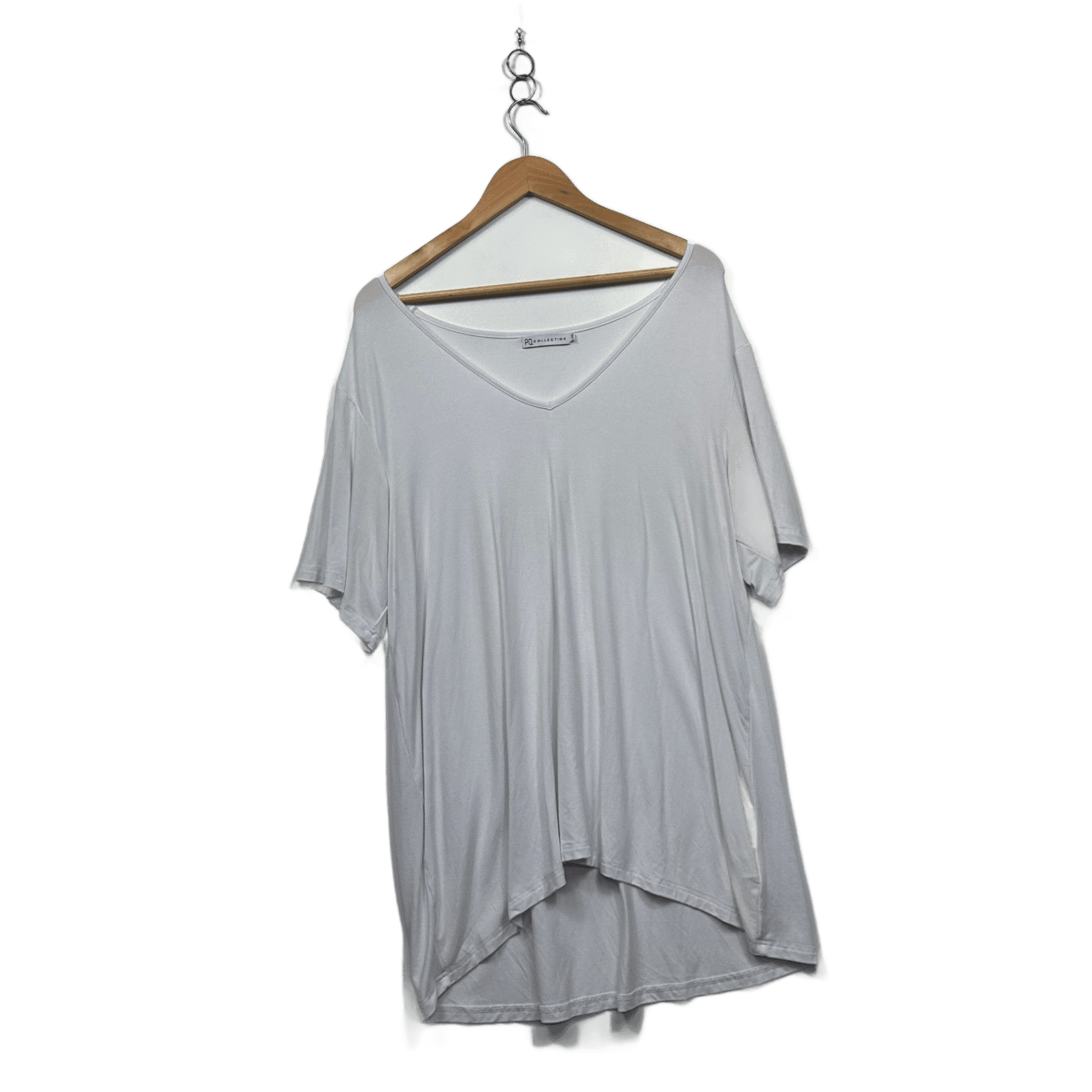 PQ Collection Womens White Short Sleeve Bamboo Jersey Blouse Top Size L/XL