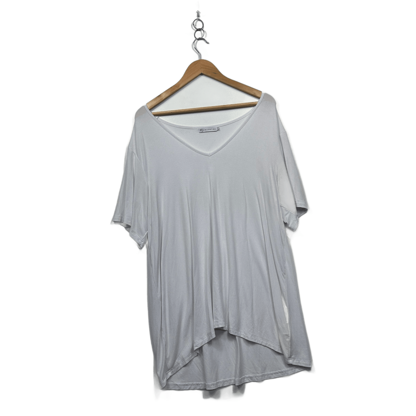 PQ Collection Womens White Short Sleeve Bamboo Jersey Blouse Top Size L/XL