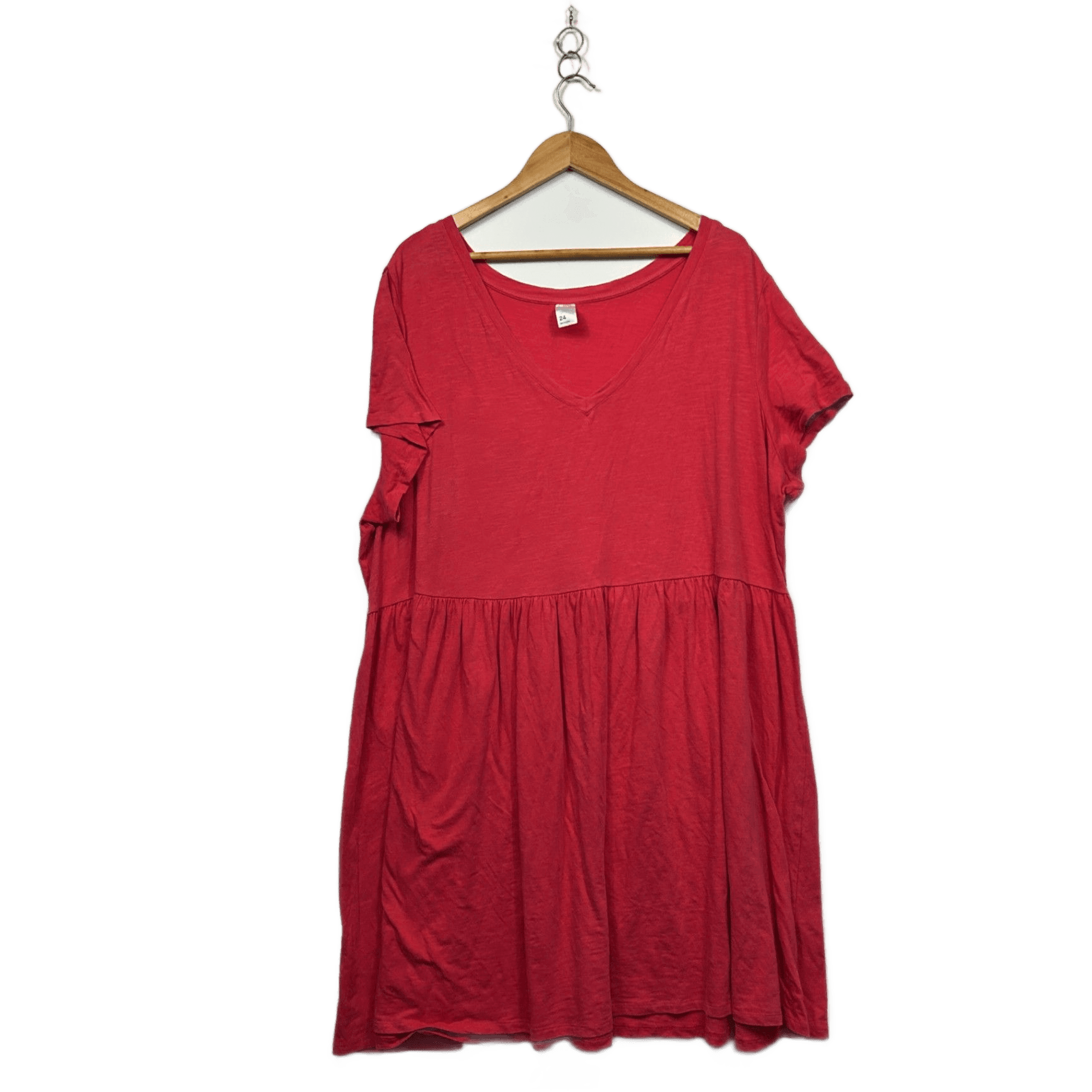 Anko Red Cotton Short Sleeve Midi V-Neck Casual Size 24 Dress