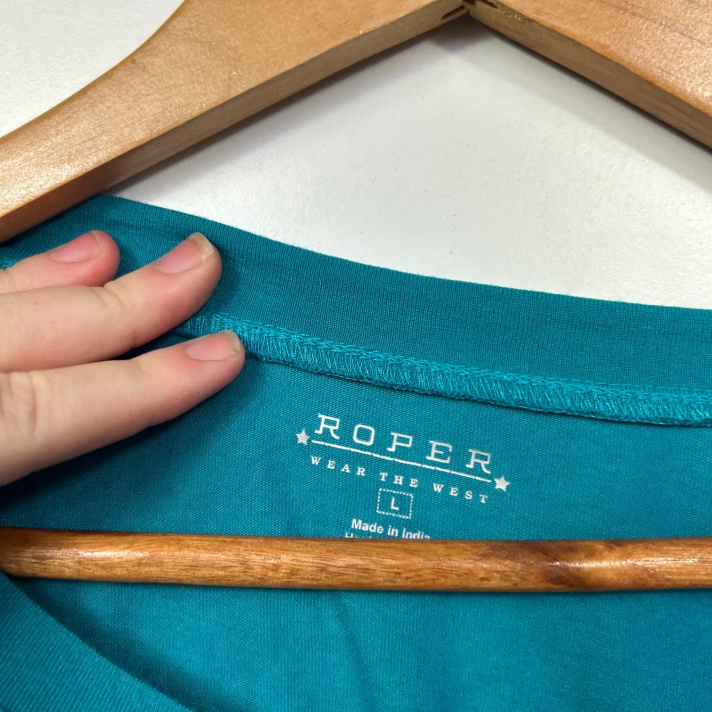 Roper Womens Teal Long Sleeve Crew Neck Casual Top Size L