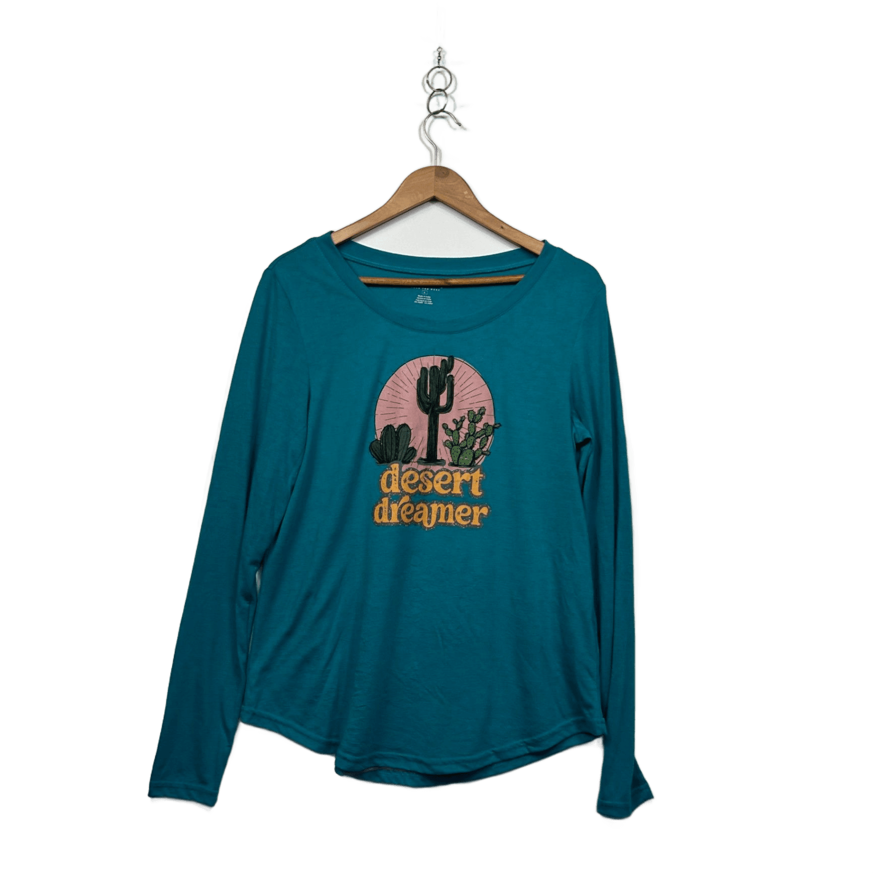 Roper Womens Teal Long Sleeve Crew Neck Casual Top Size L