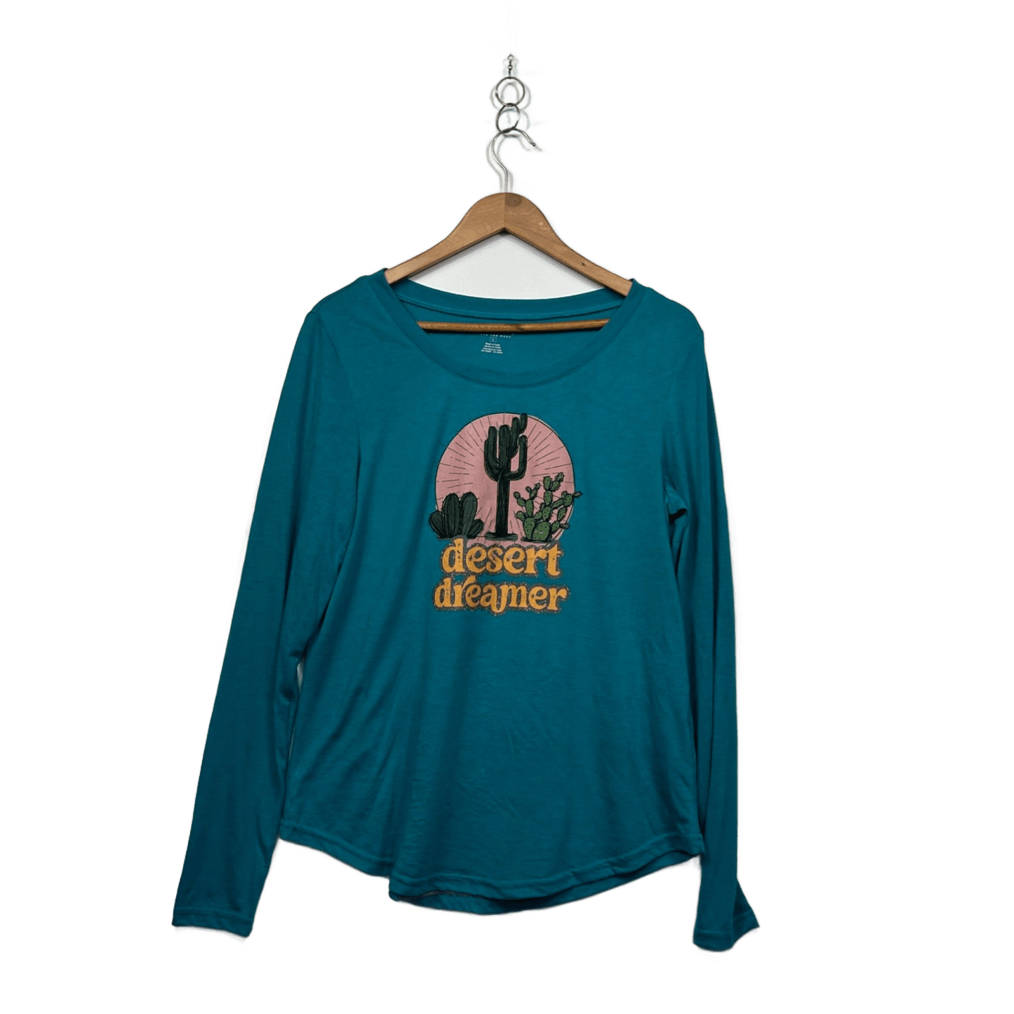 Roper Womens Teal Long Sleeve Crew Neck Casual Top Size L