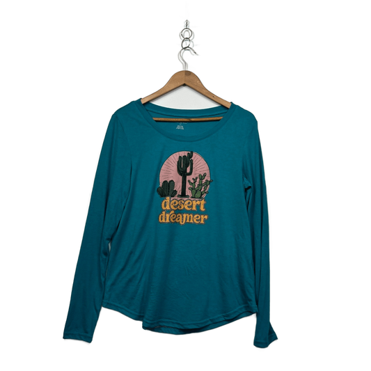 Roper Womens Teal Long Sleeve Crew Neck Casual Top Size L