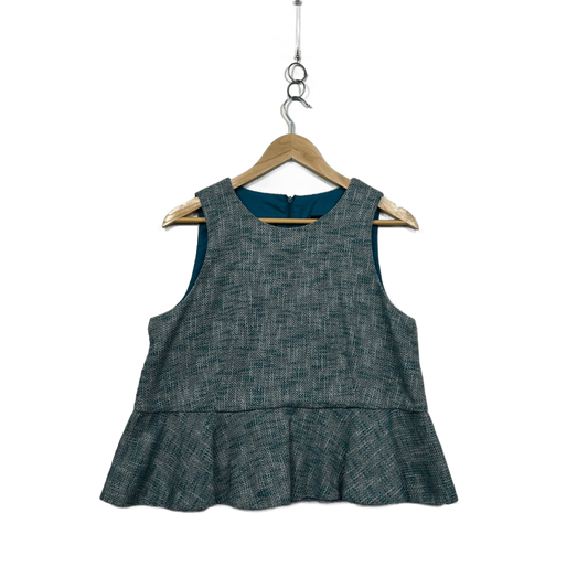 Cue Tweed Round Neck Textured Teal Peplum Top Size 12