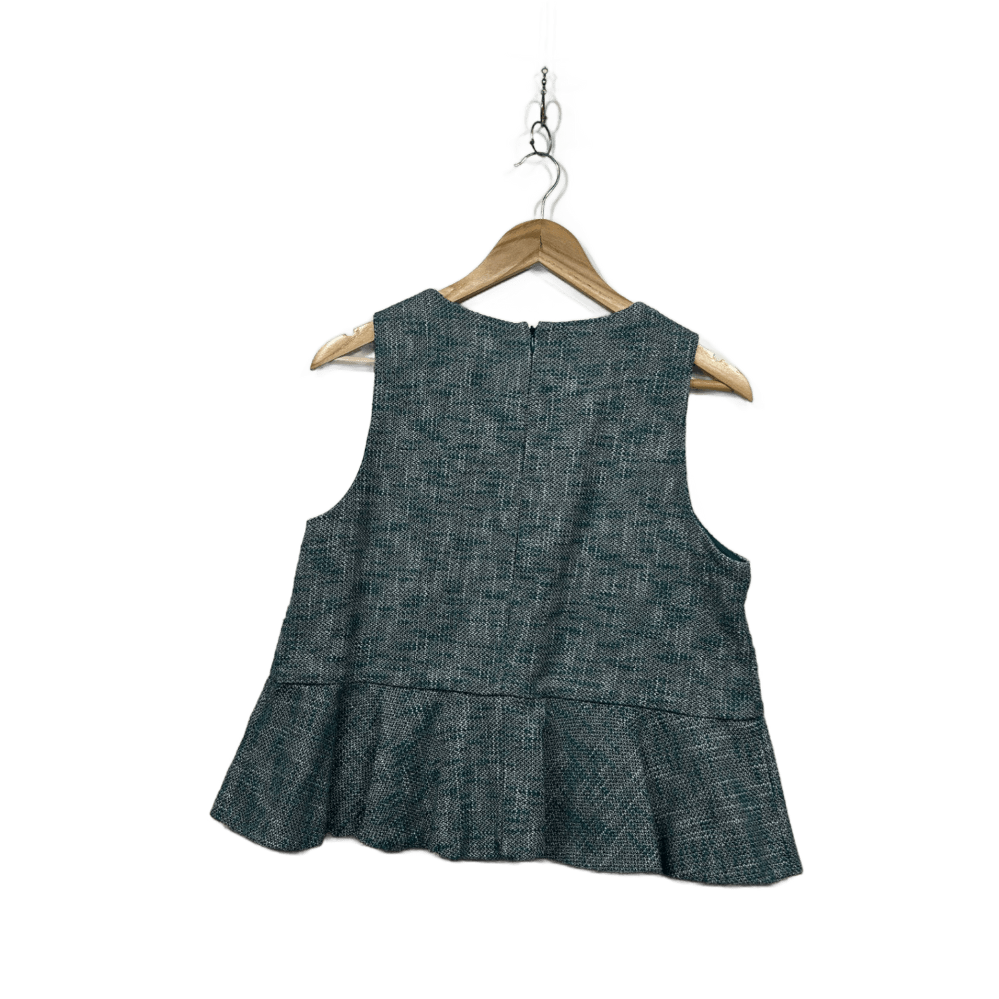 Cue Tweed Round Neck Textured Teal Peplum Top Size 12